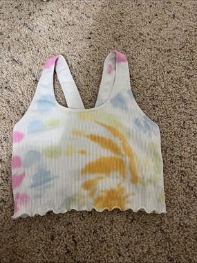 FP movement Tie-Dye Ribbed Crop Tank Top - White with Pastel Accents